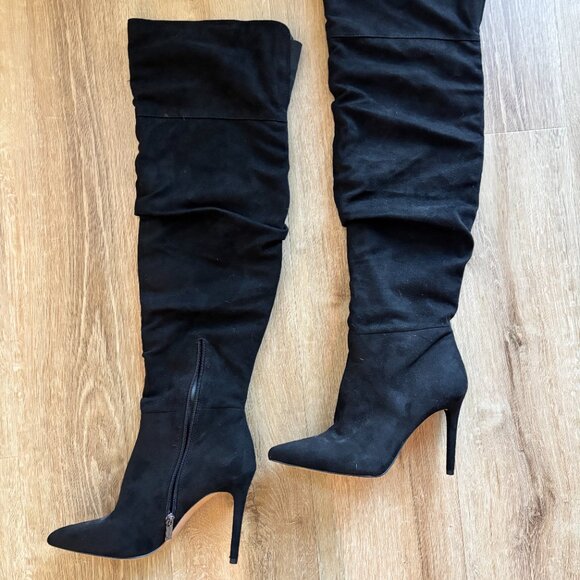 NWOB Jessica Simpson Ladee Black Faux Suede Scrunch Over The Knee Boots Size 8 - Picture 2 of 4